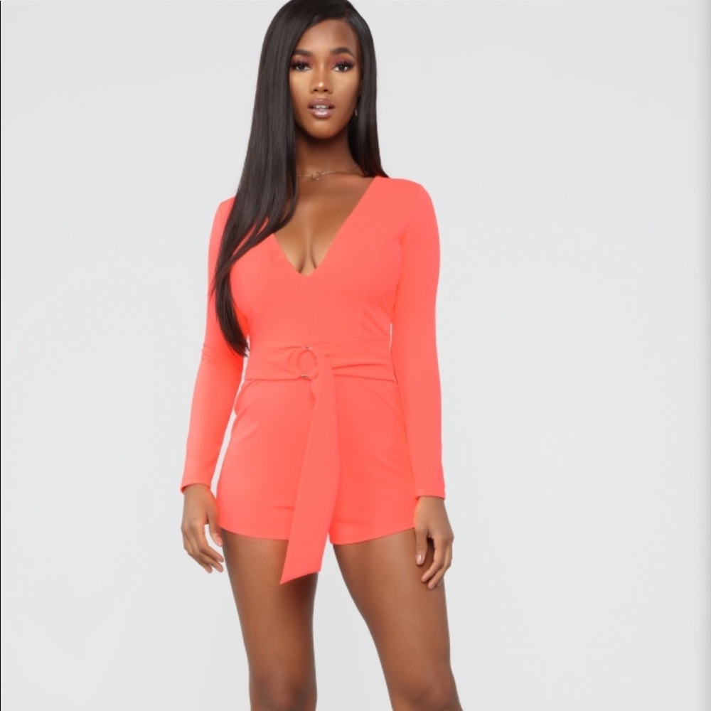 Neon coral romper